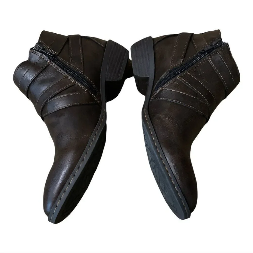 BOC | Born Concept Women’s Buckle Strap Side Zip  Davis Ankle Bootie Brown | 7